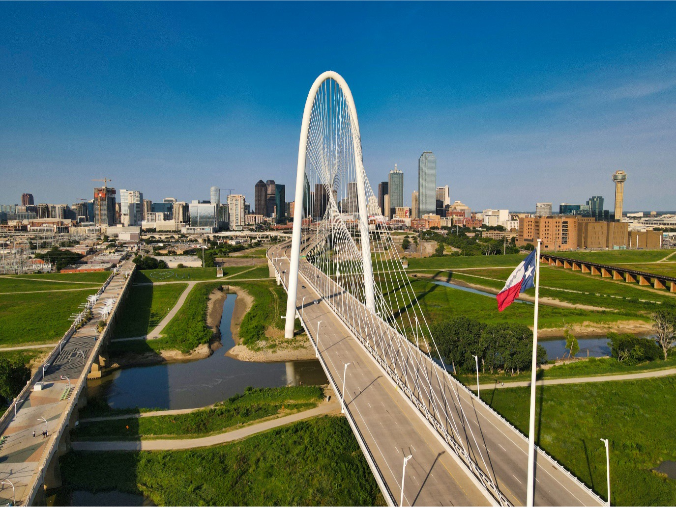 Dallas Skyline with Margaret Hunt Hill Bridge in the foreground