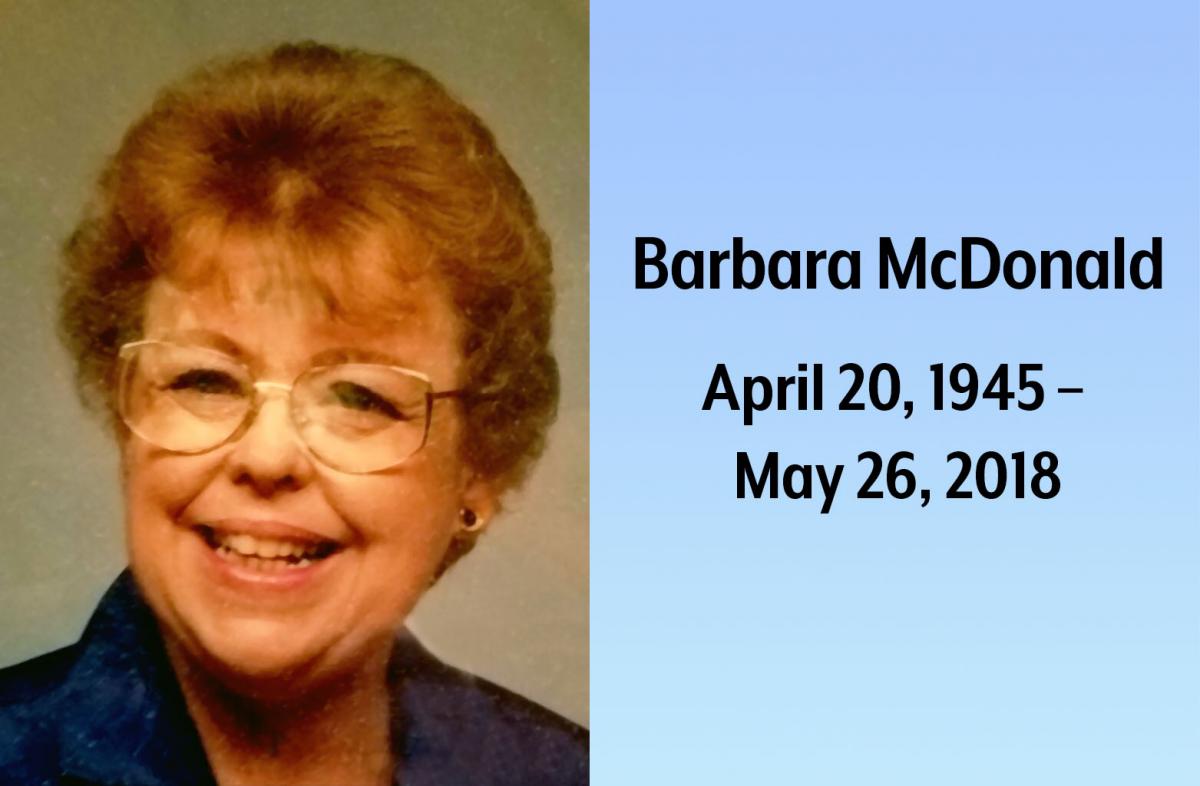 Photo of Barbara. April 20, 1945 – May 26, 2018. 