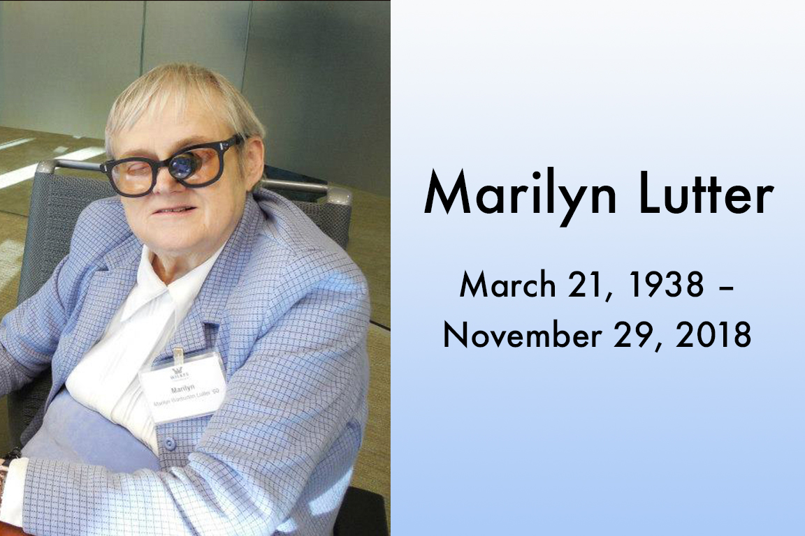 Marilyn Lutter photo. Text reads March 21, 1938 – November 29, 2018.