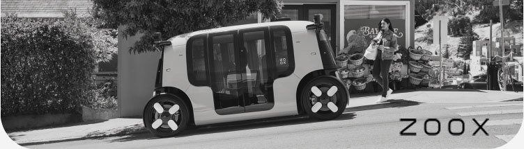 Banner ad for ZOOX - woman walking to accessible vehicle