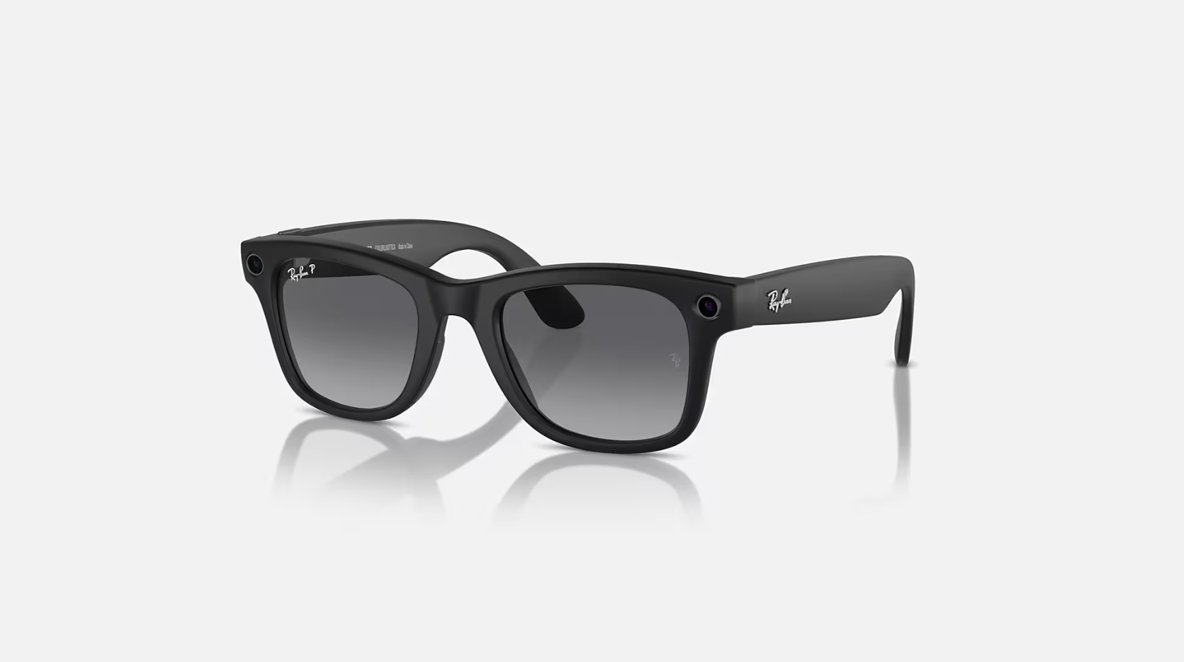 A graphic of a single pair of the meta ray bans in the wayfarer style in black on a white background.