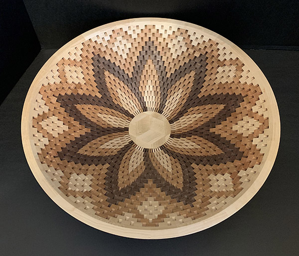 Handcrafted Wooden Bowl with geometric flower design