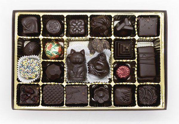 Open box of assorted chocolates