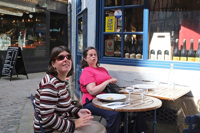 Katie Frederick and Vicky Prahin enjoy crepes at a café in Vernon. Photo from "The Ohio Connection," Summer 2016.